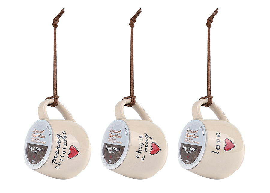 Love Coffee Pod Mug Ornaments - 3 Assorted